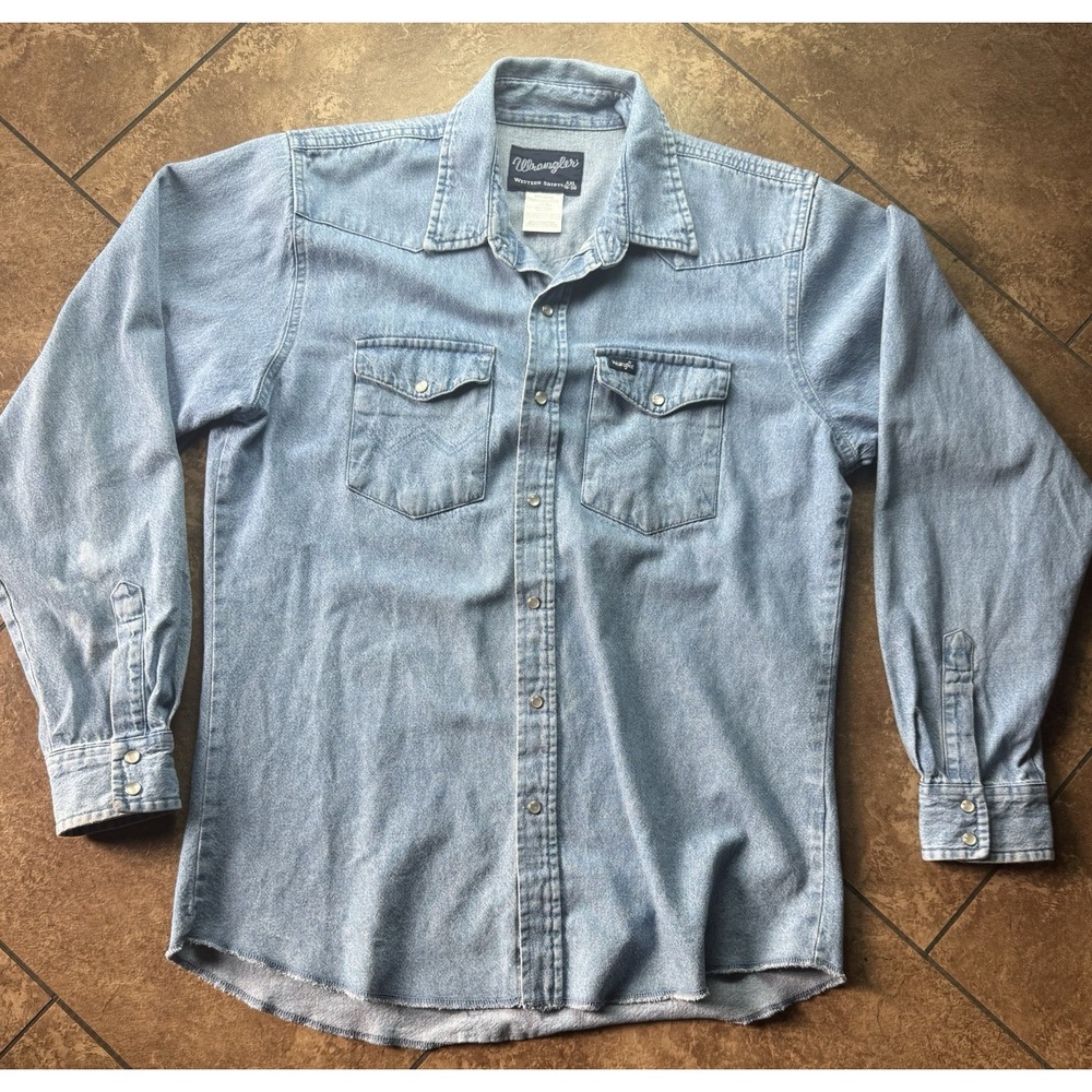 Vintage Wrangler Pearl Snap Youth XXL 18/20 Light Wash Denim Western Cowboy
